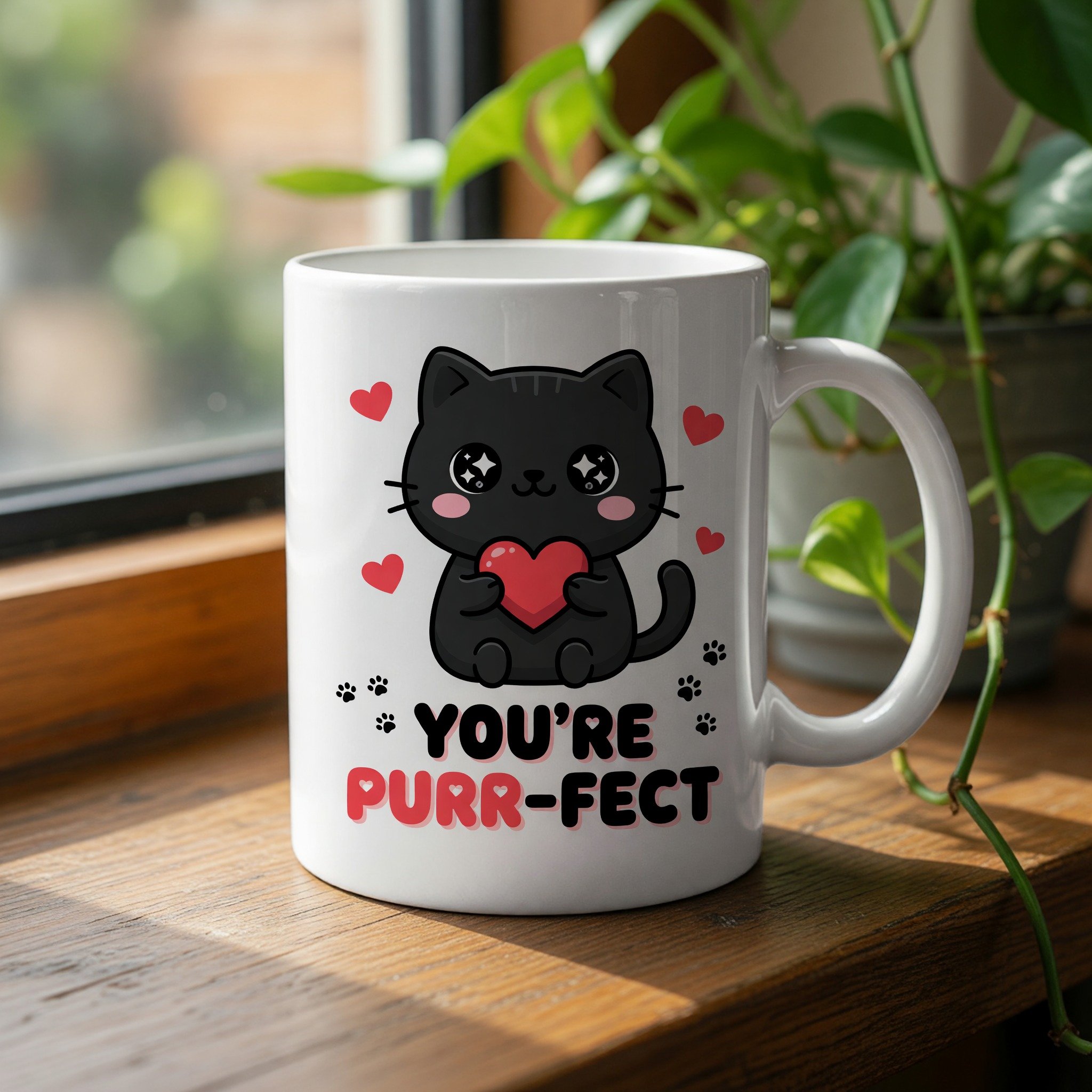 Cute Black Cat Love Heart