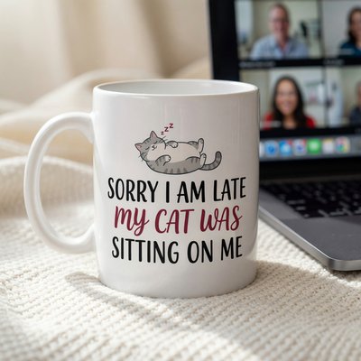 Sorry Im Late My Cat Was Sitting On Me Mug