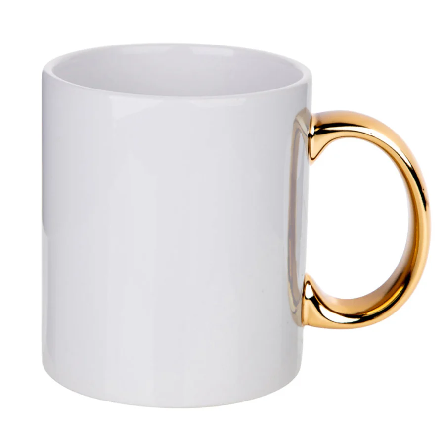 11oz White Mug - Gold Handle
